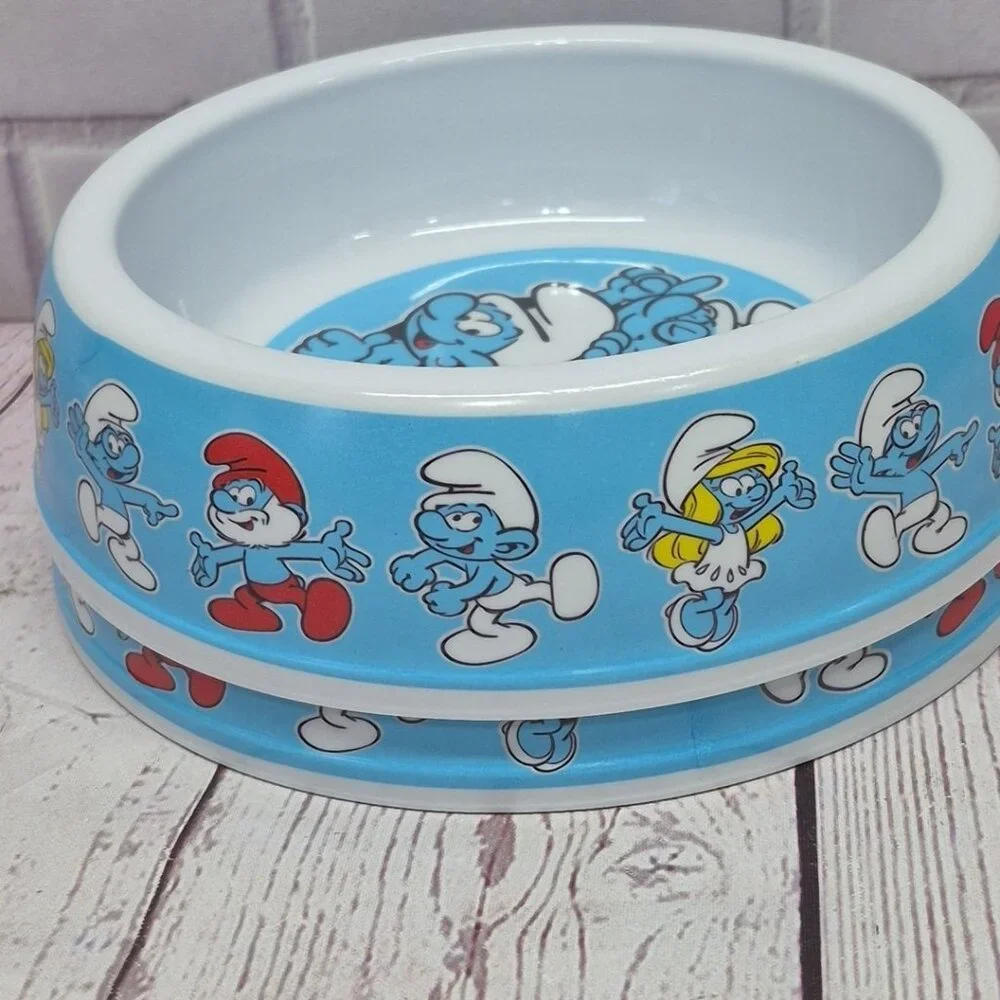 Peyo Smurfs Blue‎ Bowl Dog Cat Food Water Dish, 7in, Lot Of 2